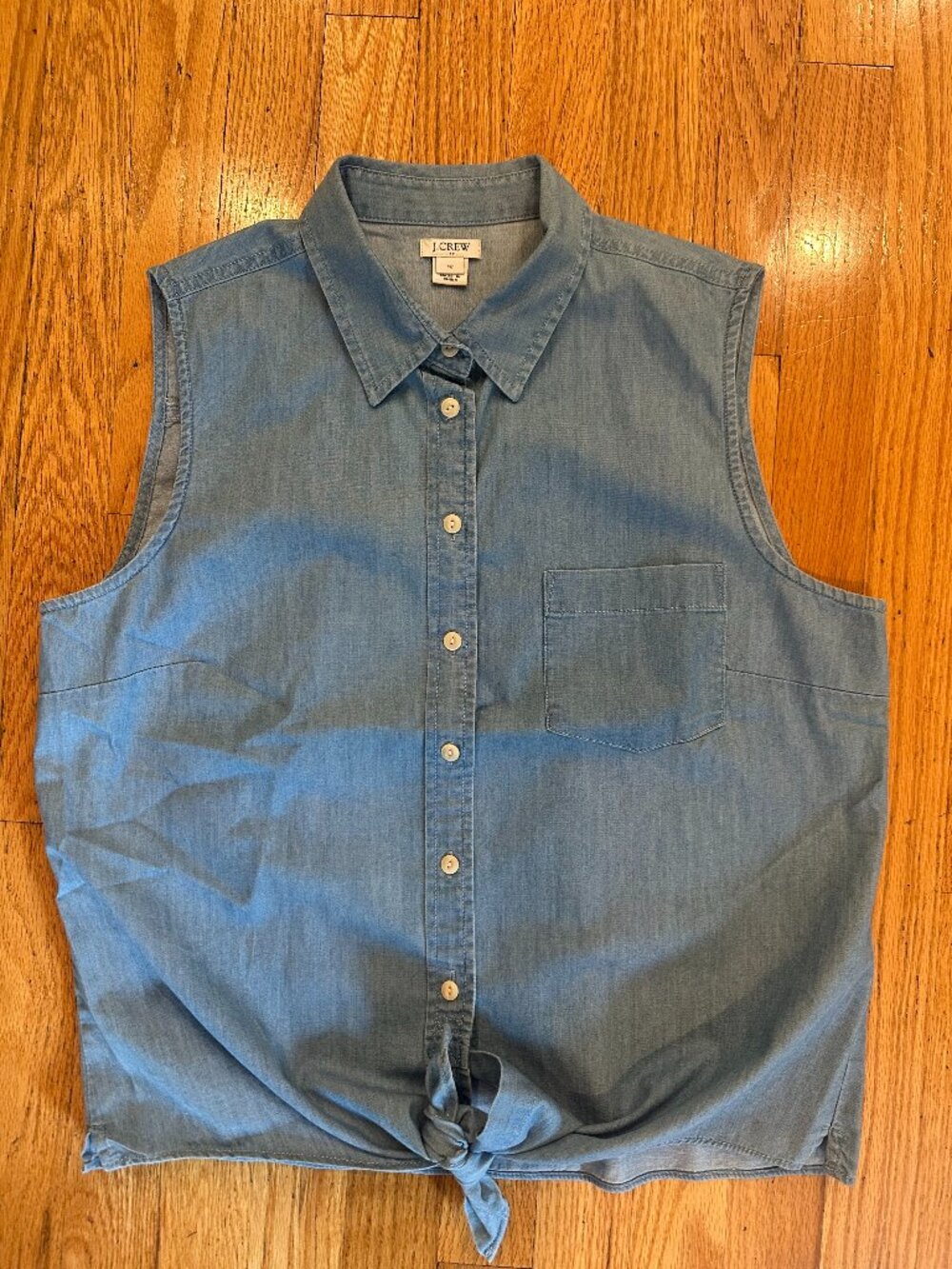 J.Crew Denim Light Blue Sleeveless Collared Shirt, Size 12